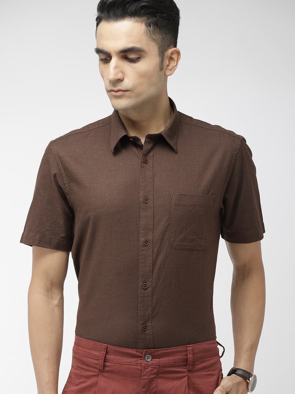 Choco Melange Solid Short Sleeve Shirt